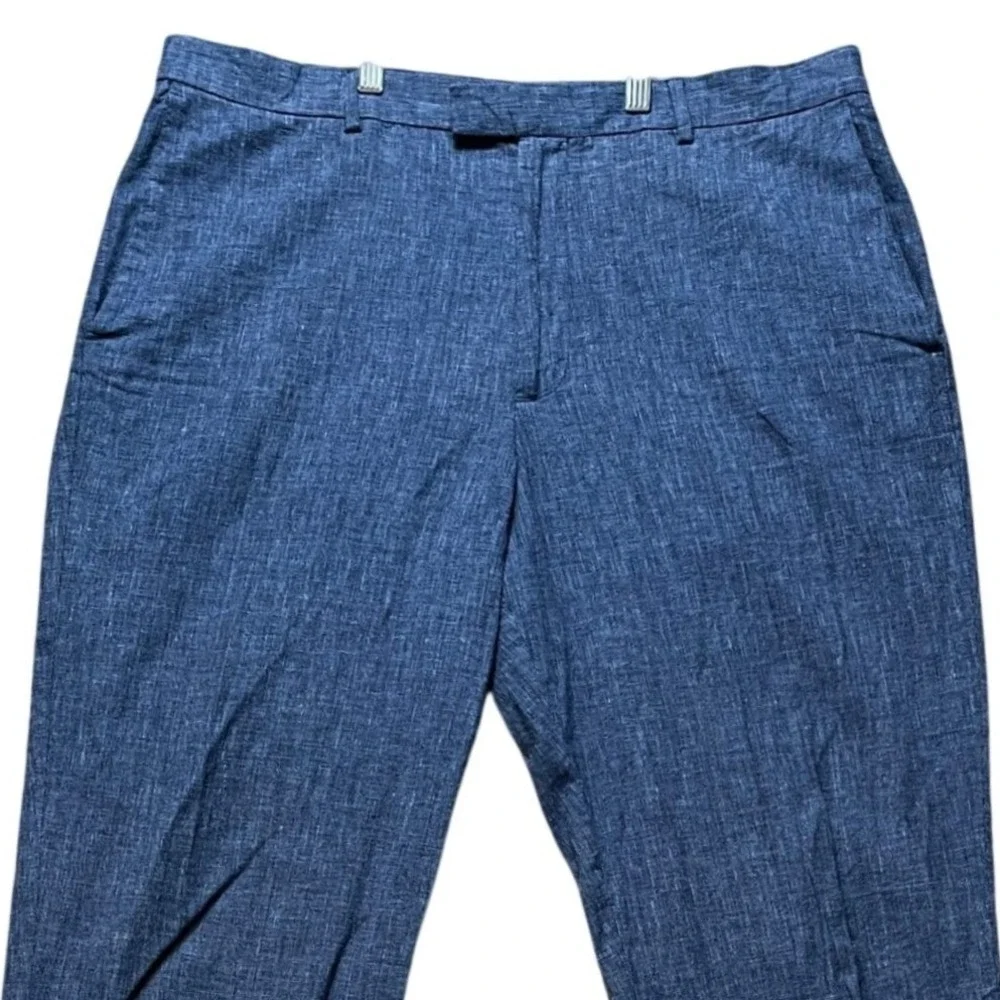 Bonobos Dress Pants Men 36x34 Blue Heathered Linen Blend Flat Front Straight Leg
